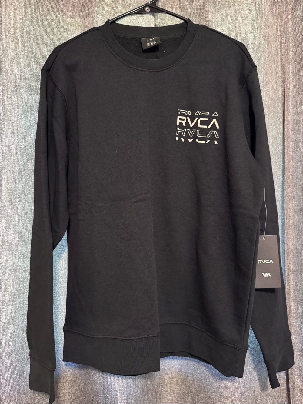 RVCA Black Crewneck Sweatshirt with Stacked Logo